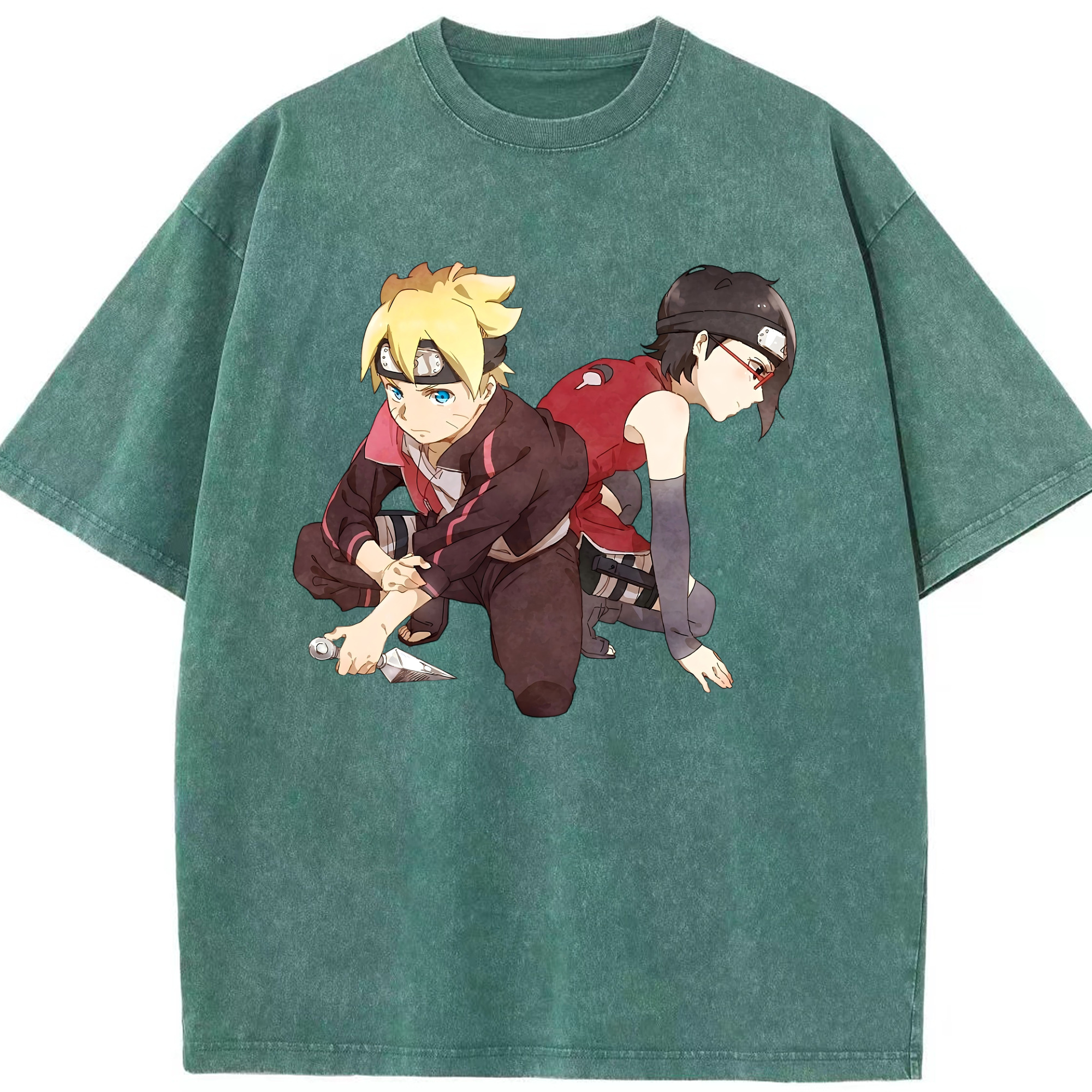 （画像用） NARUTO -ナルト- うちは サラダ Uchiha Sarada 綿100% ヴィンテージ風 半袖Tシャツ（フロントプリント）